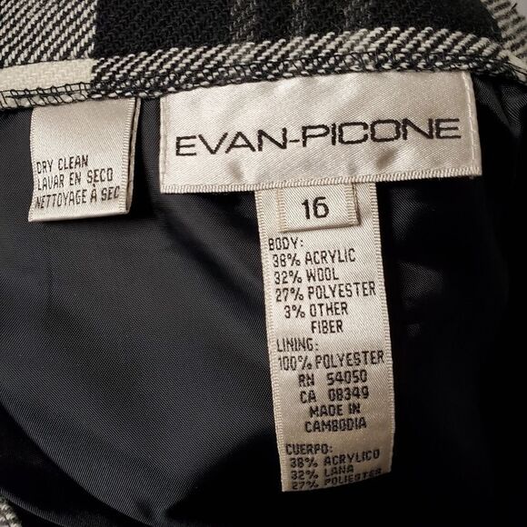 Vintage 90s y2k Evan Picone Wool Blend Black White Tartan Plaid Wrap Skirt Kilt - Picture 4 of 8